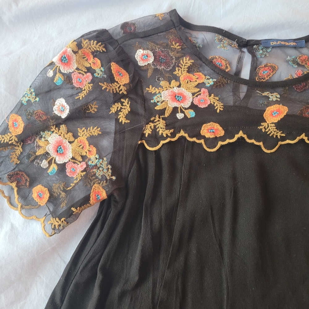 BluHeaven dress with embroidered sleeve and chest